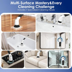 Cordless Electric Spin Scrubber, IPX7 Waterproof Rechargeable Power Cleaning Brush with 4000mAh Battery, 210min Runtime, 7 Brush Heads, 3 Adjustable Speeds, for Shower, Tub, Tile, Kitchen, Floor