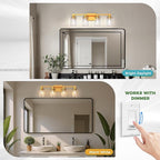 DORESshop 4-Light Vanity Light Fixtures, Brass Bathroom Light Fixtures Over Mirror with Clear Glass Shade, Modern Vanity Lights for Living Room Bedroom