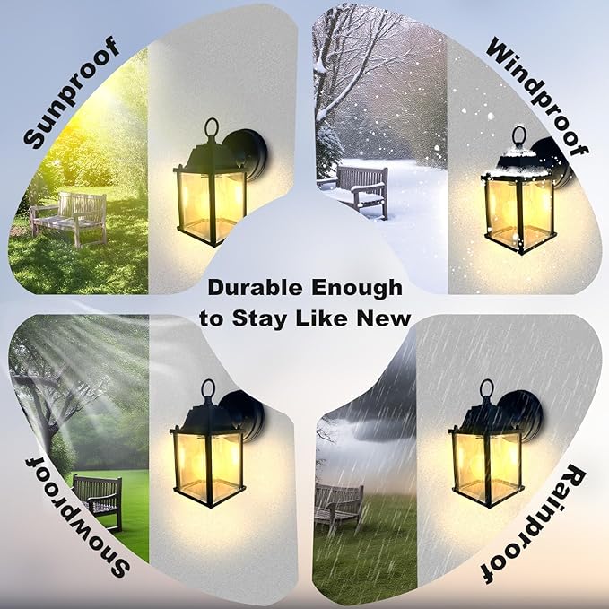 Outdoor Light Fixture, Matte Black Front Porch Lamps Width Glass Shades, 8.7IN Exterior Waterproof Wall Mount Lantern with E26 Sockets, Outside Lights for House Garage Doorway Patio 2Pack