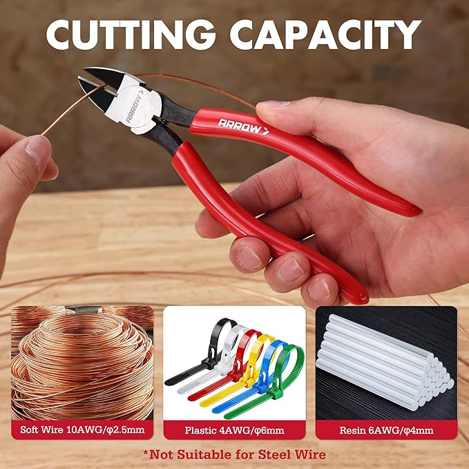 ARROW 7" Precision Wire Cutters - Spring Loaded Side Cutters, Ultra-Sharp Flush Cut Pliers, Diagonal Cutting Pliers with Non-Slip Handle for Jewelry Making, Crafts, Electronics, Zip Ties, DIY Models