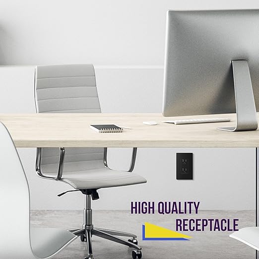 ENERLITES Matte Black Decorator Receptacle, Standard Electrical Wall Outlet, 15A 125V, Self-Grounding, 2-Pole, 3-Wire, 5-15R, UL Listed, 61502-TR-MBK, 20 Pack, Tamper Resistant