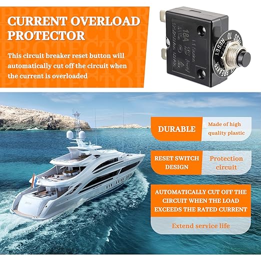 HUWREW 18 Amp Push Button Circuit Breaker 125-250V AC 50V DC L1 Series Manual Reset Thermal Circuit Breaker 18A Thermal Overload Protector (Pack of 2)
