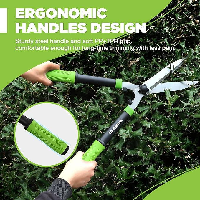 WORKPRO Hedge Shears, 23'' Manual Hedge Trimmers with Chrome Plated Steel Blade & Ergonomic Handle, Home Garden Pruner Hedge Clippers Perfect for Trimming Borders, Boxwood, and Tall Bushes