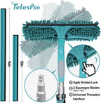 30 Feet High Reach Window Squeegee with 6-24 Ft Extension Pole, Window Cleaner Tool with 5-Stage Telescoping Pole, Window Cleaning Kit with Rotatable Head (2 Squeegee & 2 Microfibre Cloths)