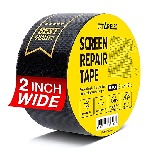Black Window Screen Repair Tape, 2 in X 15 FT, Screen Repair Kit for Windows or Doors, Strong Adhesive Patch Kit Fiberglass Mesh Tape