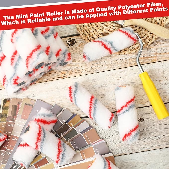 Leumoi 100 Pcs Paint Roller Covers 1/2 x 4 Inch Microfiber Paint Roller Covers Paint Brush Cover Small Roller Nap Mini House Painting Supplies for Painting Wall DIY Household Tool (Red Grey)