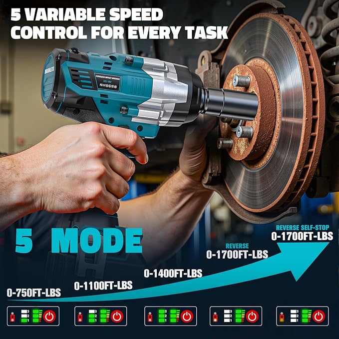 Cordless Impact Wrench 1/2 inch for Makita Battery: 1700FT-LBS High Torque Impact Wrench Heavy Duty Tool - Brushless Electric Impact Gun Includes LED Work Light with 6 Sockets
