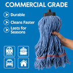 Matthew Large Commercial&Residential Mop Heavy Duty Industrial Mops w/Screw-on handle(Fit Standard American Screw)Looped-End String Wet Cotton Mops for Home,Office,Warehouse - 1 Set&2 Mop Replacements