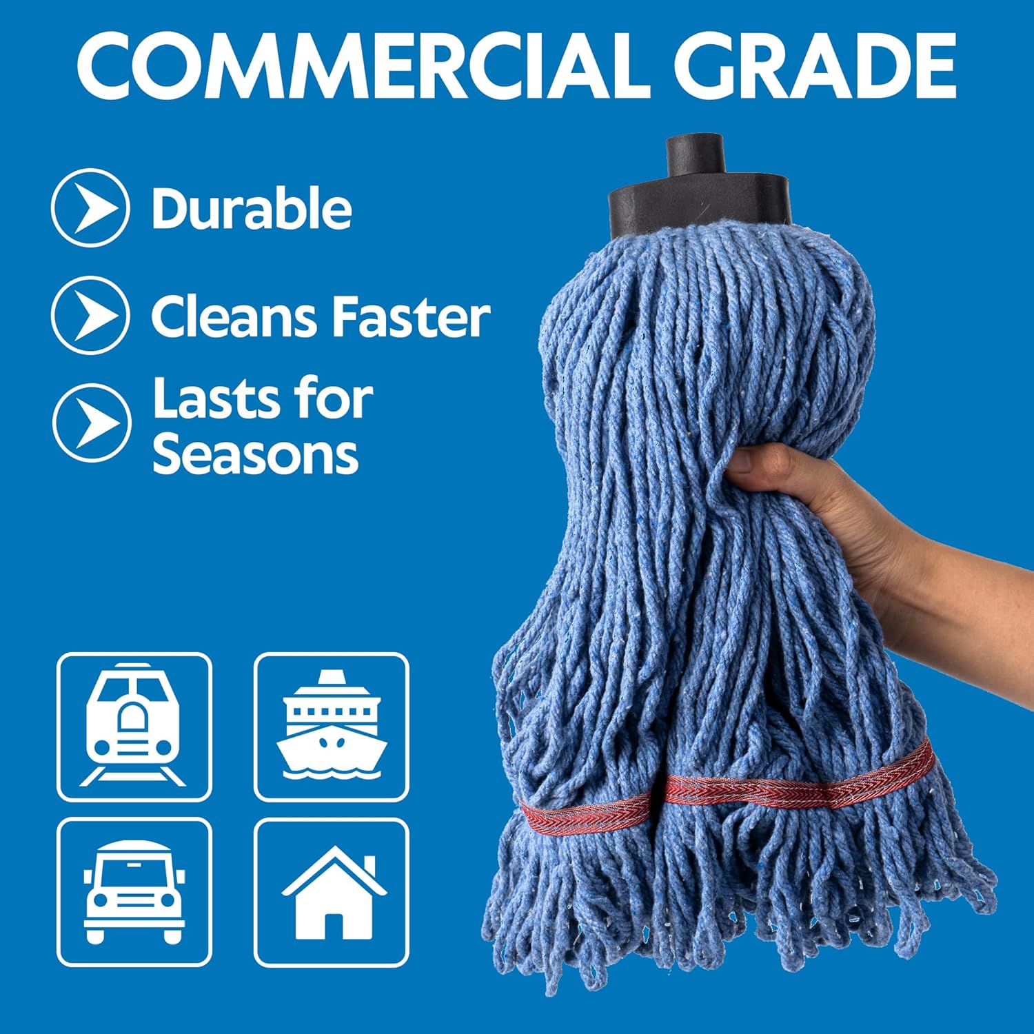 Matthew Large Commercial&Residential Mop Heavy Duty Industrial Mops w/Screw-on handle(Fit Standard American Screw)Looped-End String Wet Cotton Mops for Home,Office,Warehouse - 1 Set&2 Mop Replacements