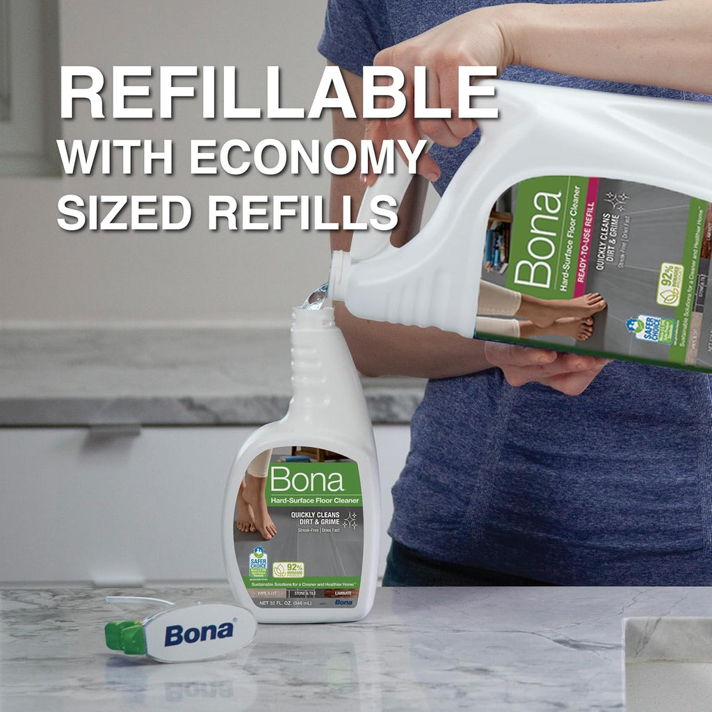 Bona Multi-Surface Floor Cleaner Spray - 32 fl oz - Unscented - Refillable - Residue-Free Floor Cleaning Solution for Stone, Tile, Laminate, and Vinyl Floors (Pack of 2)