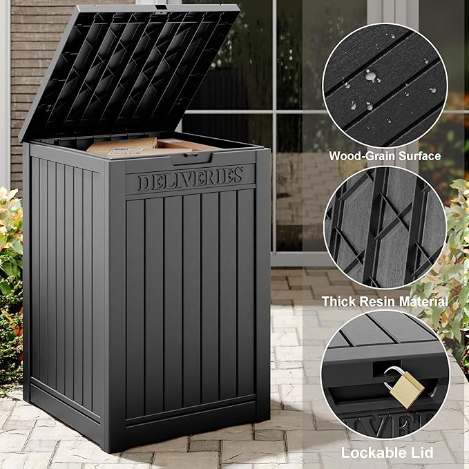 48 Gallon Package Delivery Box for Porch, Outdoor Storage with Lockable Secure, Large Double Wall Resin Outdoor Package Delivery and Waterproof