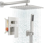 Shower Faucet Set Bathroom Square Rain Shower Head and Handle Set, Wall Mounted Shower Fixtures, Full Metal Trim Repair Kit 10 inch Brushed Nickel (With Shower Valve)
