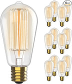 HUDSON BULB CO. Vintage Edison Incandescent 60W 12-Pack Light Bulbs - Antique ST64 Dimmable 2100K Warm Decorative Squirrel Filament - E26/E27 Base for Indoor Outdoor - Lightbulb - Outdoor Light