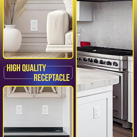 ENERLITES Decorator Receptacle, Tamper-Resistant Wall Outlet, Gloss Finish, Residential Grade, 3-Wire, Self-Grounding, 2-Pole, 15A 125V, UL Listed, 61501-TR-W-40PCS, White (40 Pack)