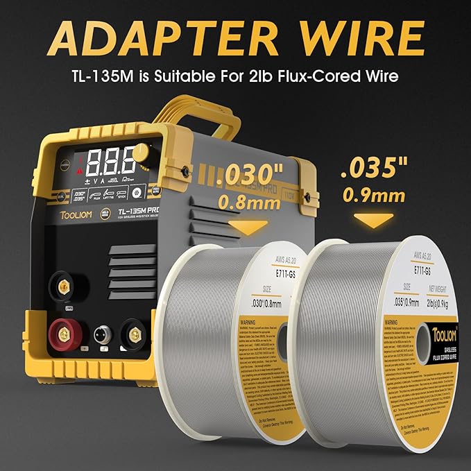 TOOLIOM 135A Gasless Flux Core MIG Welder 110V MIG Welder Flux MIG/Lift TIG/Stick 3 in 1 Welding Machine IGBT DC Inverter with LCD Display