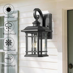 ALLGOT Exterior Wall Sconce, Outdoor Waterproof Wall Mount Light Fixture, Anti-Rust Matte Black Finish Outdoor Lighting Fixture with Seeded Glass Lampshade (Black, 12.48 Inch Height)