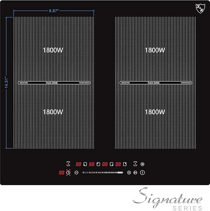 K&H SIGNATURE SERIES 4 Burner 24 Inch Built-in Induction FLEX Electric Stove Top Ceramic Cooktop SLIDER Touch Control 240V 6800W IN24-6004FLX