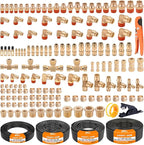 CheeMuii 156 PCS Brass DOT Air Line Fittings with 4 Roll 100FT 1/8" 1/4" 3/8" 1/2" DOT Air Lines Kit Push Lock Air Fitting Quick Connect Air Fittings with Air Hose Pneumatic Tubing