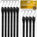 Bungee Cords with Hooks 15", Heavy Duty Rubber Straps, 10 Pack Bungee Straps for Trucks, Tarp Tie Downs, Rain Cover, Cargo, Canopy, Outdoor Use, 180 lbs Load