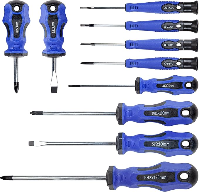 CARTMAN 10-Piece Magnetic Screwdriver Set 6 Phillips and 4 Flat, Professional Cushion Grip Hand Tools Set