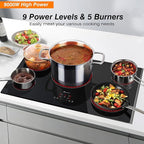 Electric Cooktop 36 Inch 5 Burners, Electric Stove Top, Built-in Ceramic Radiant Cooktop with Sensor Touch Control, Fast Heat, Multiple Safety Protection, 9000W with Hard Wire for 220V~240V