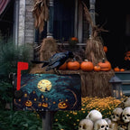 Halloween Pumpkin Castle Mailbox Covers Magnetic Standard Size 21x18 Inch Spooky Witch Mailbox Cover Moon Night Letter Post Box Wraps for Garden Yard Outdoor Decor
