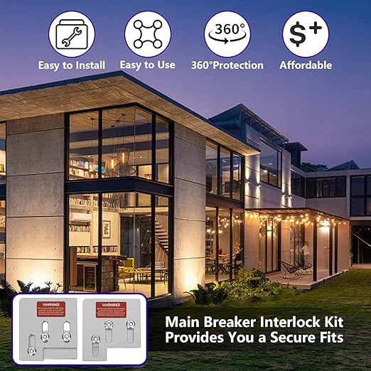 Generator Interlock Kit Compatible with Square D QO or Homeline 150 or 200 Amp Panels. 1 3/8 Inches Spacing Between Main and Generator Breaker,Breaker Interlock Switch for Generator.