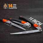REXBETI Folding Saw, 14 Inch Blade for Dry Wood Trimming and Pruning, 4 Cutting Angles, SK-5 Steel