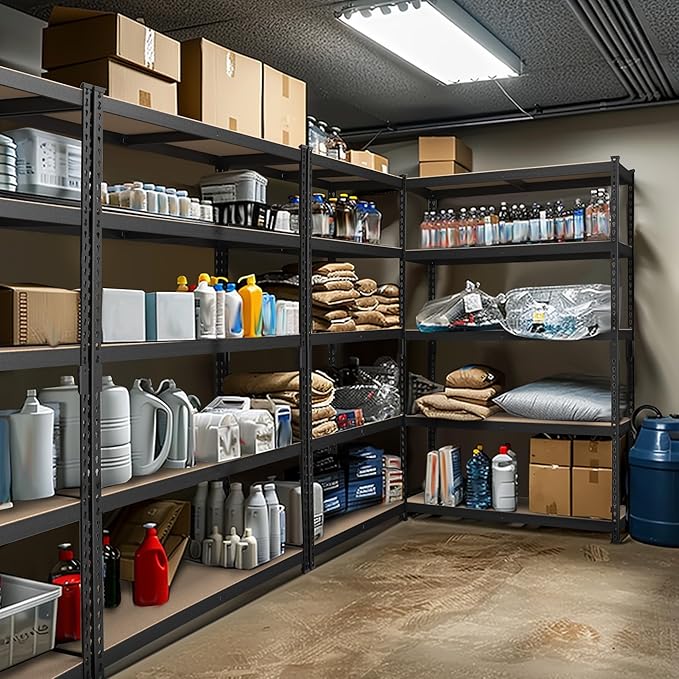 WORKPRO 5-Tier Steel Shelving Unit-Black, 35-3/10”W x 17-1/2”D x 72”H, Adjustable Storage Rack, Heavy Duty Shelf with MDF Board, 1650 lbs Load Capacity (Total) for Garage, Basement, Warehouse, Kitchen