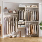 Cyclysio 96 Inch Closet Organizers and Storage, 8 FT Hanging Closet Organizer with 4 Adjustable Rods, Wardrobe Organizers with 3 Shelving Towers for 4-8FT Spaces(Cut-to-Fit), Oak