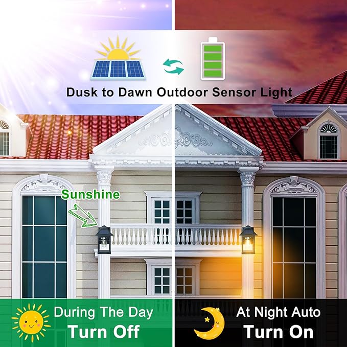 Solar Wall Light Outdoor with 3 Lighting Modes, Dusk to Dawn Led Wall Mount Sconce Exterior Motion Sensor Security Porch Lantern Light Fixture Waterproof for Patio Fence Outside Decorative