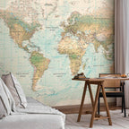 artgeist Premium Wall Mural World Map 157x110 in - XXL Non-Woven Wallpaper Fleece Wall Decor Photo Print Picture Image Design Home Map of The World k-A-0091-a-d