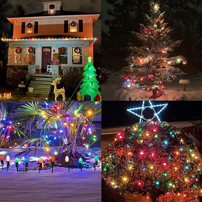 C9 Incandescent Light Bulbs Christmas Light Bulbs, 25 Pack C9 Opaque Multicolor Replacement Bulbs, E17/C9 Intermediate Base Bulbs for Patio Outdoor Christmas String Lights, 7 Watts