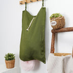 Linen Hanging Laundry Bag, Over The Door Laundry Hamper for Dirty Clothes, Drawstring Closure with Bottom Zipper, Army Green