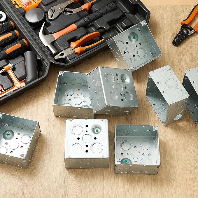 2 Pcs 4 x 4 Inch Metal Electrical Junction Box 2-1/8'' Deep Square Electrical Box Silver Galvanized Steel Drawn Construction