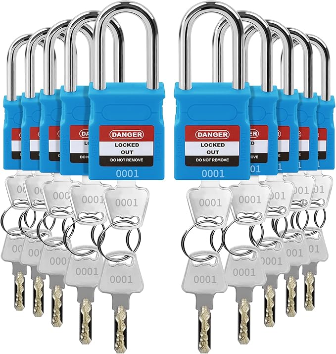 Lockout Tagout Locks - 10 Pack Blue Loto Locks, Keyed Alike Padlock OSHA Compliant Lock Out Tag Out Lock, Safety Padlocks for Electrical Lockout Tag Out Kits