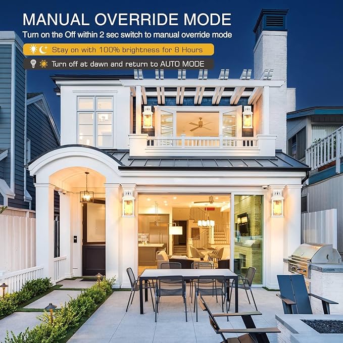 VIANIS 2 Pack Motion Sensor Outdoor Wall Lantern, White Dusk to Dawn Outdoor Lighting Wall Mount, Anti-Rust Waterproof Exterior Light Fixture with Tempered Glass for House Front Porch Garage Entryway