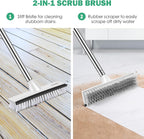SetSail Upgraded Large 12 in Wide Floor Scrub Brush with 51-Inch Long Adjustable Handle 2 in 1 Scrape Brush Stiff Bristle Floor Scrubber for Cleaning Shower Bathroom Garage Kitchen Wall Deck Tub Tile
