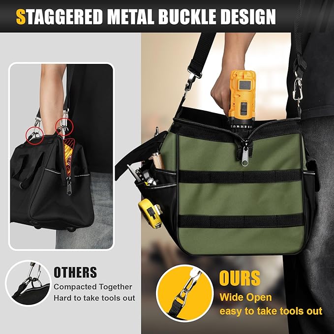 Heavy Duty Tool Bag 20-Inch, Extra Large 16-Pocket Portable Empty Tool Box Organizer Storage, Toolbox Organization, Soft Handle Carrying Toolbag with Zipper, Father Dad Men Mechanic Birthday Gift