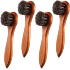 4 Pcs Horsehair Shine Shoes Brush Kit Polish Dauber Applicators Cleaning Leather Shoes Boots Care Brushes Suede Cleaner Brush with Microfiber Shoe Cloth(Brown Handle B)