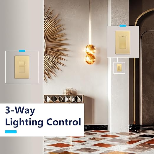 LIDER Dimmer Paddle Switch for Dimmable 300W LED/CFL Lights, 1-Pole or 3-Way, 120 V, Modern Upgrade, UL Listed, Screwless Wall Plate Included, Gold