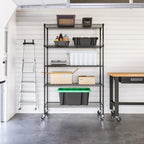 Seville Classics UltraDurable Heavy Duty NSF Solid Steel Wire Rack Storage Unit, Organizer for Garage, Warehouse, Office, Restaurant, Classroom, Kitchen, Black, 5-Tier Shelving, 48" W x 18" D