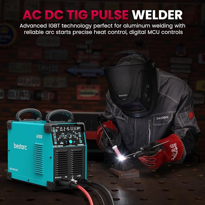 bestarc TIG Welder AC/DC, 215Amp Aluminum TIG Welder with Pulse TIG, 110V/220V Dual Voltage TIG Welding Machine with DC TIG/AC TIG/Pulse TIG/Stick Welding