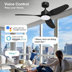 48” Smart Ceiling Fans with LED Lights Remote,Quiet DC Motor,Dimmable,Outdoor Indoor Modern Ceiling Fan Controlled by WIFI Alexa App,3 Black Blades for Bedroom Living Room Patio Porch