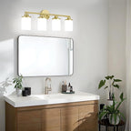 Modern 4-Light Vanity Light Fixtures with Frosted Glass, Brushed Gold Bathroom Sconces Over Mirror