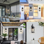 Black Dusk to Dawn Outdoor Wall Lantern 2-Light, 19" Large Outside Modern Porch Sconce Light Fixture, Industrial Porch Light Wall Mount with Glass, Waterproof Farmhouse Exterior Lamp Lighting