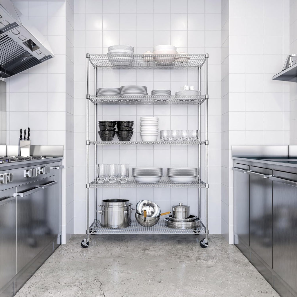 Seville Classics UltraDurable Heavy Duty NSF Solid Steel Wire Rack Storage Unit Organizer for Garage, Warehouse, Office, Restaurant, Classroom, Kitchen, 5-Tier Shelving, 48" W x 24" D