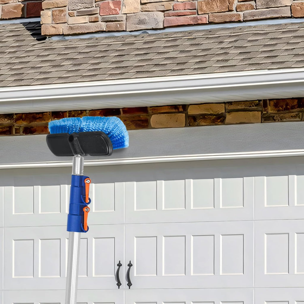 36 FT Exterior House Cleaning Brush Set with 7-30 Foot Telescoping Extension Pole, Soft Scrub Car Wash Brush, Medium Bristle Cleaning Brush and Window Squeegee & Washer