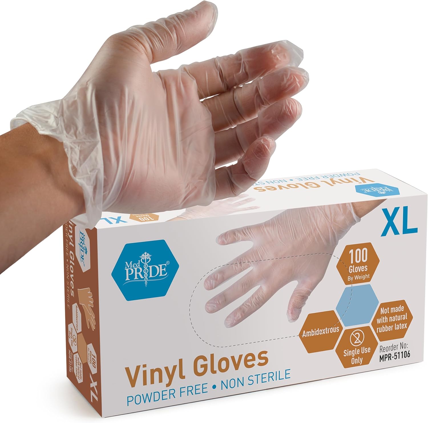 MedPride General Purpose Powder-Free Vinyl Gloves, X-Large (Pack of 100)