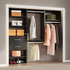 2 Drawer Short Tower Closet Unit, Modular Closet System, Wood Closet System Organizer with Storage for Walk In Closets, Clothing Rack Closet for Hanging Clothes, Bedroom, Black, 25.5"W